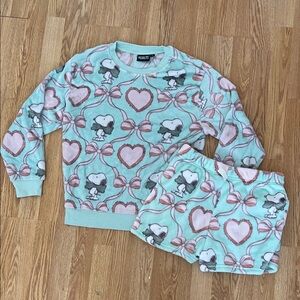 Peanuts Women Pajama Set - Light Blue and Pink